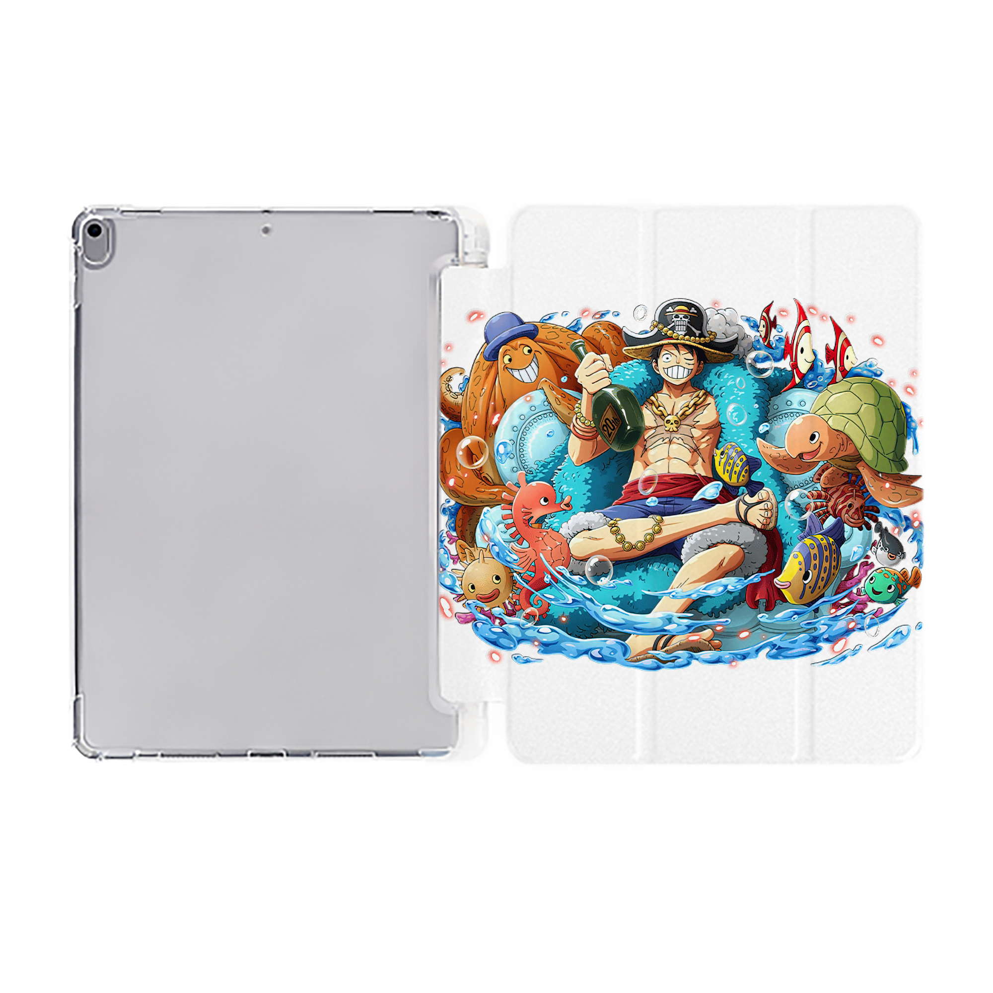 （画像用） ワンピース モンキー・D・ルフィ ONE PIECE Monkey D. Luffy IPad ケース ペン収納付き 三つ折りスタンド PUレザー×シリコン 対応機種9.5/10.5/10.9インチ
